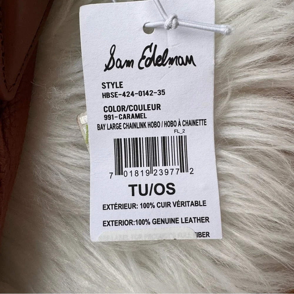 Sam Edelman Bay Large Leather Hobo Bag Chainlink Strap Caramel NWT